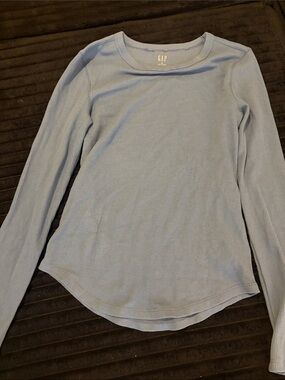 GAP Light Blue Ribbed Long-Sleeve Crewneck Top